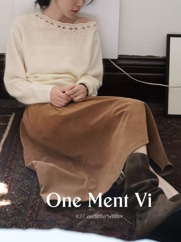 One ment VI六合一 法式朦胧羊驼毛手工钩花斜肩针织罩衫毛衣女|undefined