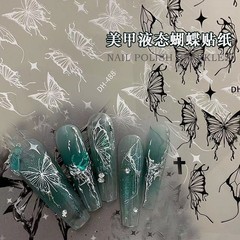 ネイルアート手描き液体蝶ステッカー銀色暗黒防水ins透かし彫り白黒銀ステッカー紅本起爆
