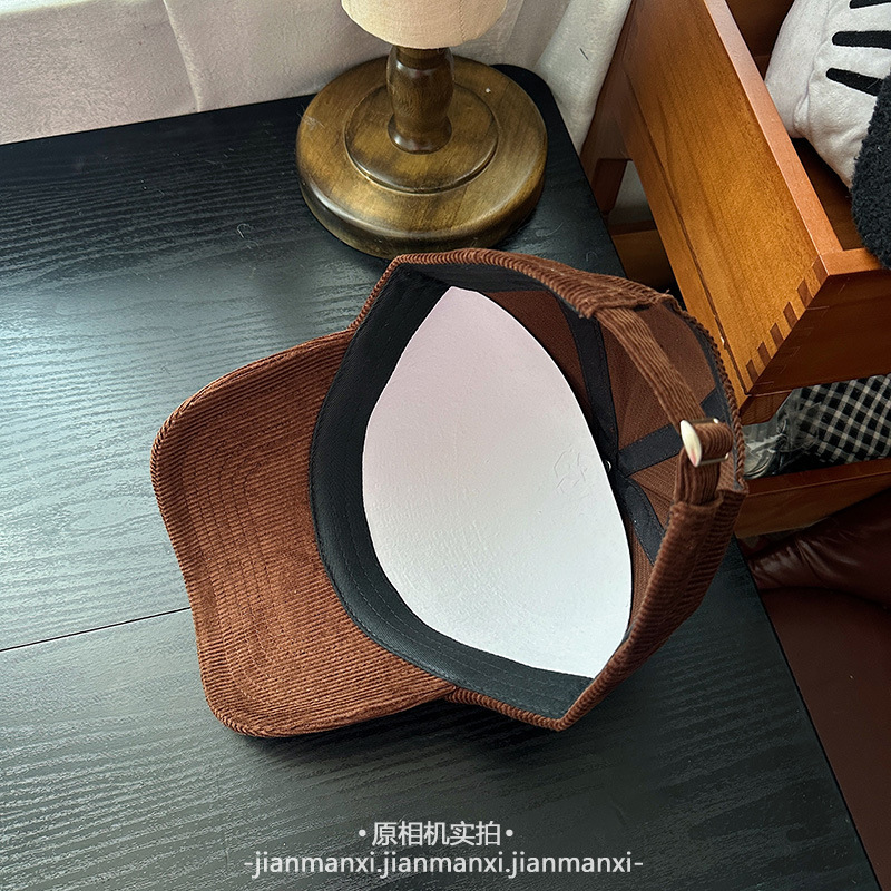 复古撞色三朵花刺绣灯芯绒棒球帽子女秋冬新款百搭休闲遮阳鸭舌帽|undefined