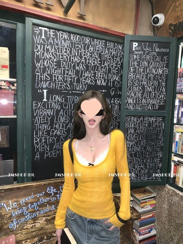 世娇妲己 方领镂空打底衫女设计感春款叠穿内搭蕾丝吊带两件套|undefined