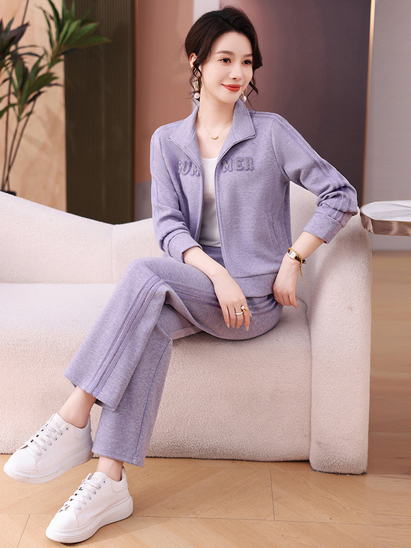 秋季时尚运动套装女士春秋2025新款小个子妈妈开衫卫衣休闲两件套|undefined