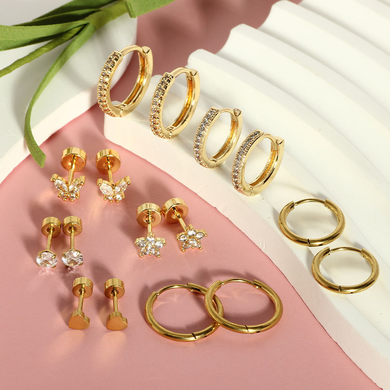 16-Piece Stainless Steel Zircon Ear Bone Nails Set - Simple Geometric Flower Earrings for Men and Women detail image 7