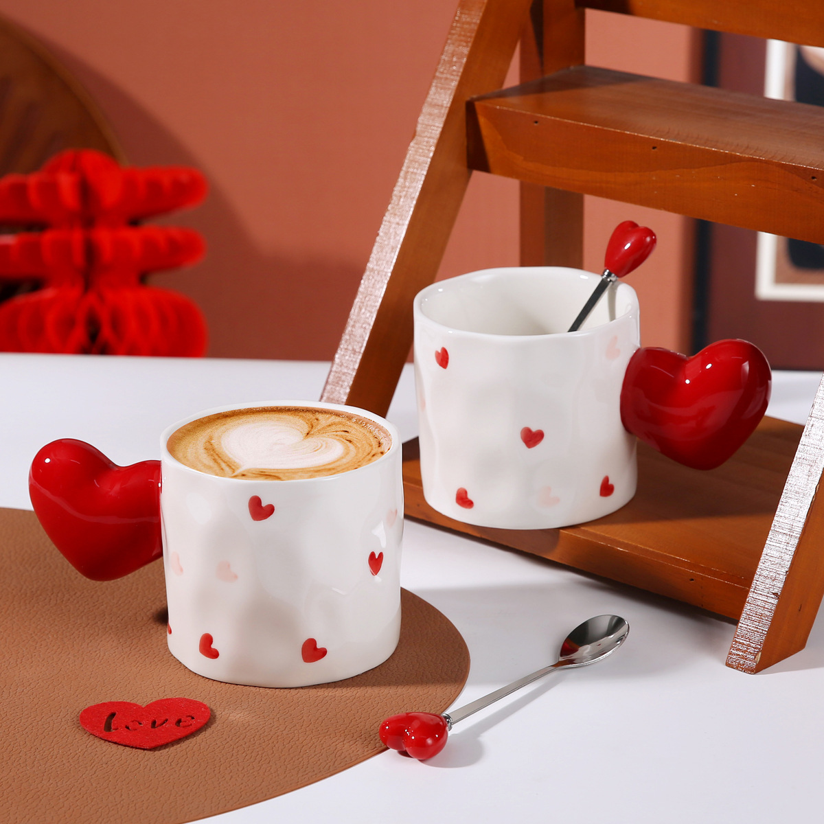 Taza de cerámica de amor tridimensional regalo de San Valentín taza de agua hecha a mano taza de café taza de desayuno taza de leche