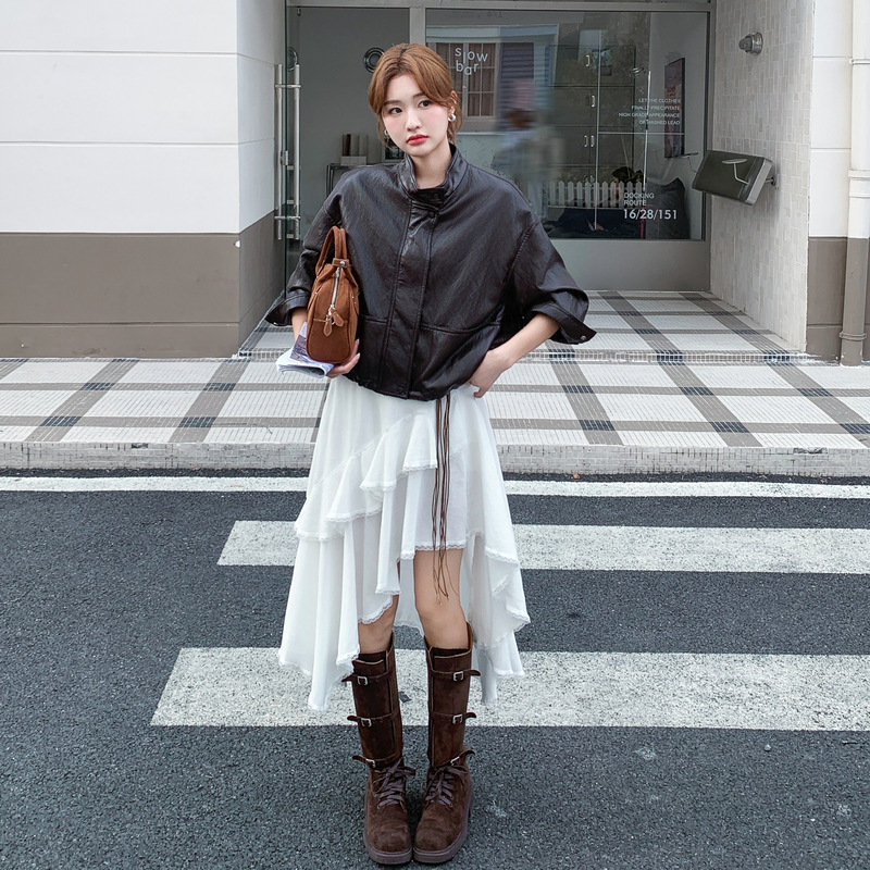 美拉德咖色立领皮衣外套女2025秋季新款小个子今年流行超火机车服|undefined