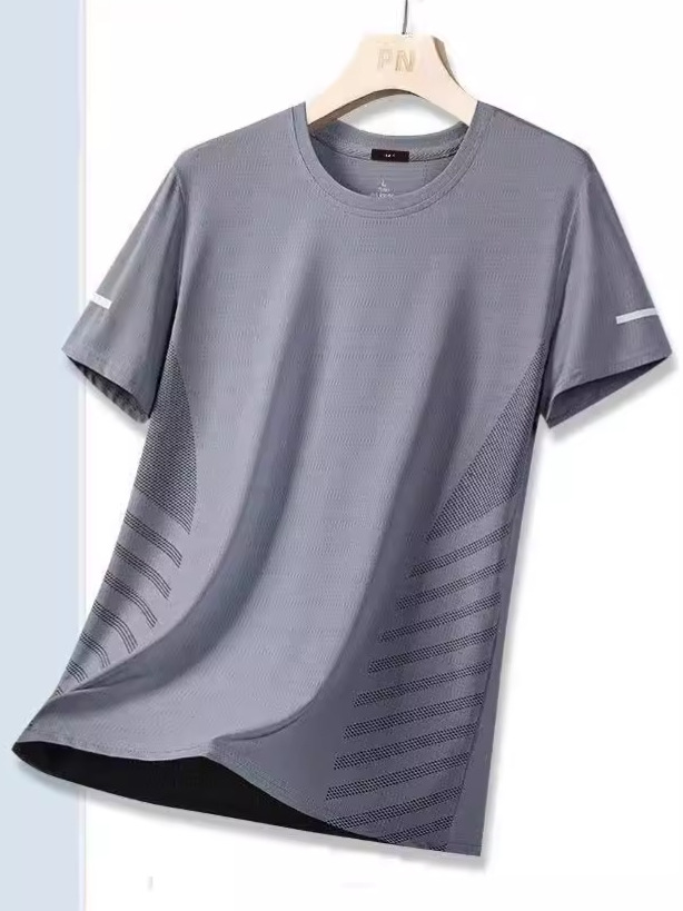 Nuevos productos de verano de calidad para hombres, camisetas de hielo frescas de cuello redondo sueltas, camisas de secado rápido para correr, mangas cortas