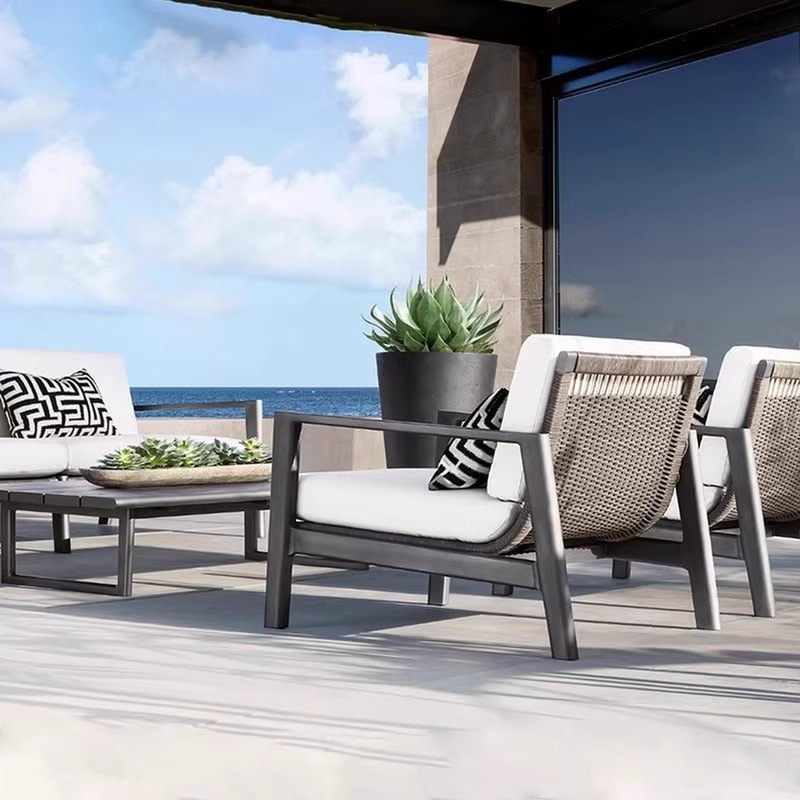 Sofá de ocio al aire libre de alta gama hotel villa patio jardín terraza al aire libre impermeable solar trenzado muebles sofá