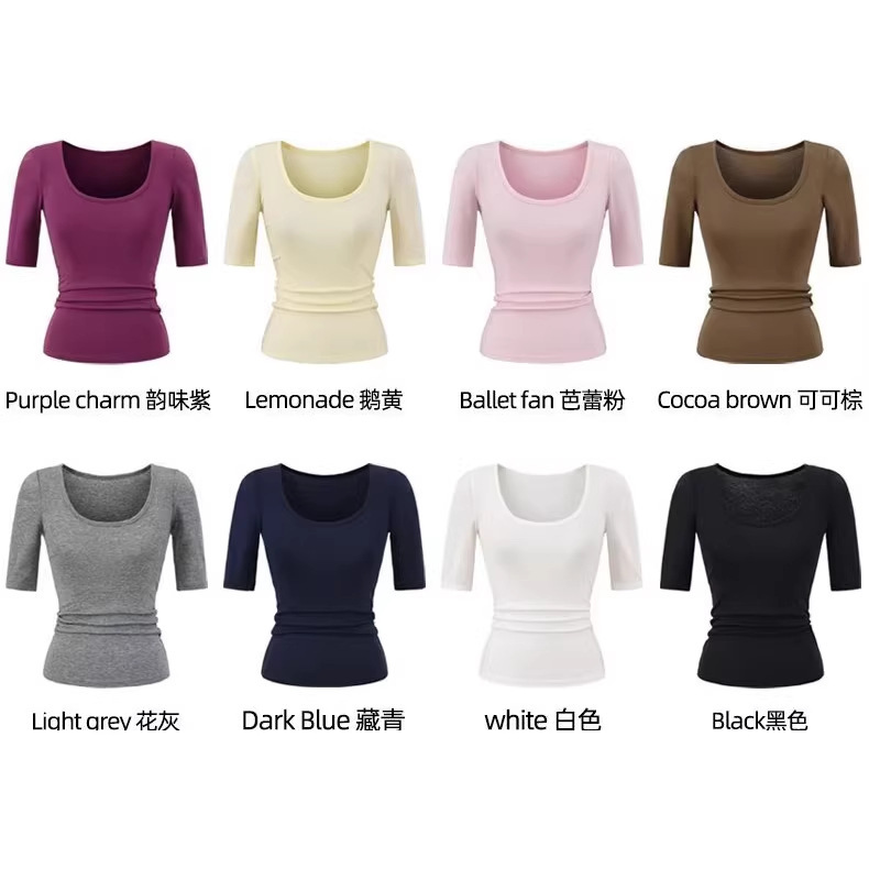 2026 Summer Hot Girl Thin Tencel U-Neck Mid-Sleeve T-Shirt for Women, Basic Slim Fit Solid Color Top 2026 Summer Hot Girl Thin Tencel U-Neck Mid-Sleeve T-Shirt for Women, Basic Slim Fit Solid Color Top