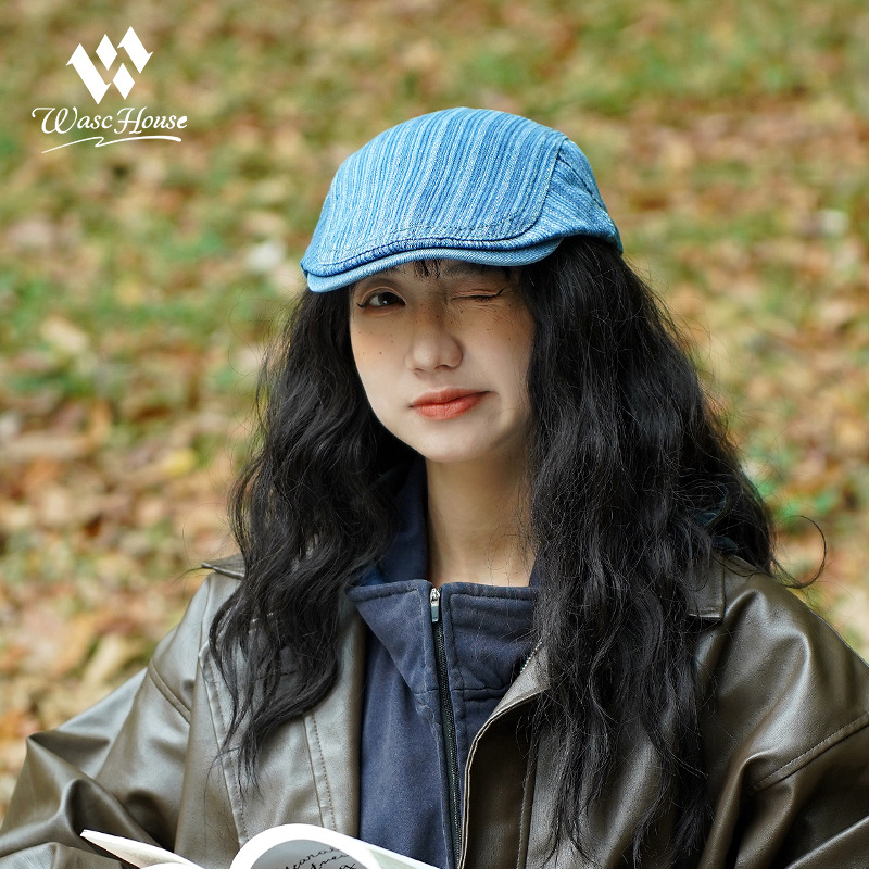 英倫復古牛仔水洗貝雷帽女春秋百搭鴨舌帽韓版前進帽逛街帽子男女