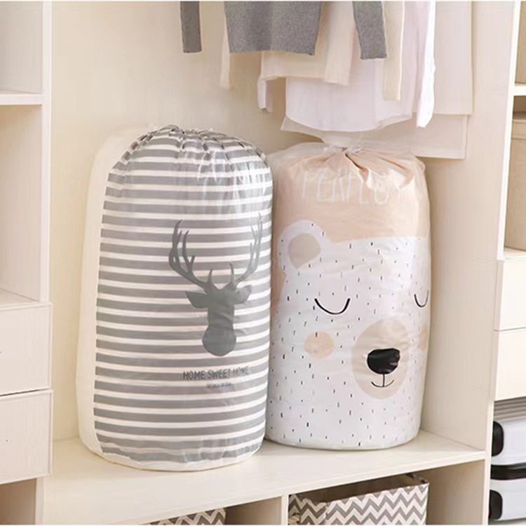 PEVA extraíble con cordón bolsa de edredón de algodón bolsa de almacenamiento cilíndrica a prueba de humedad a prueba de polvo hogar Organización y movimiento de gran capacidad