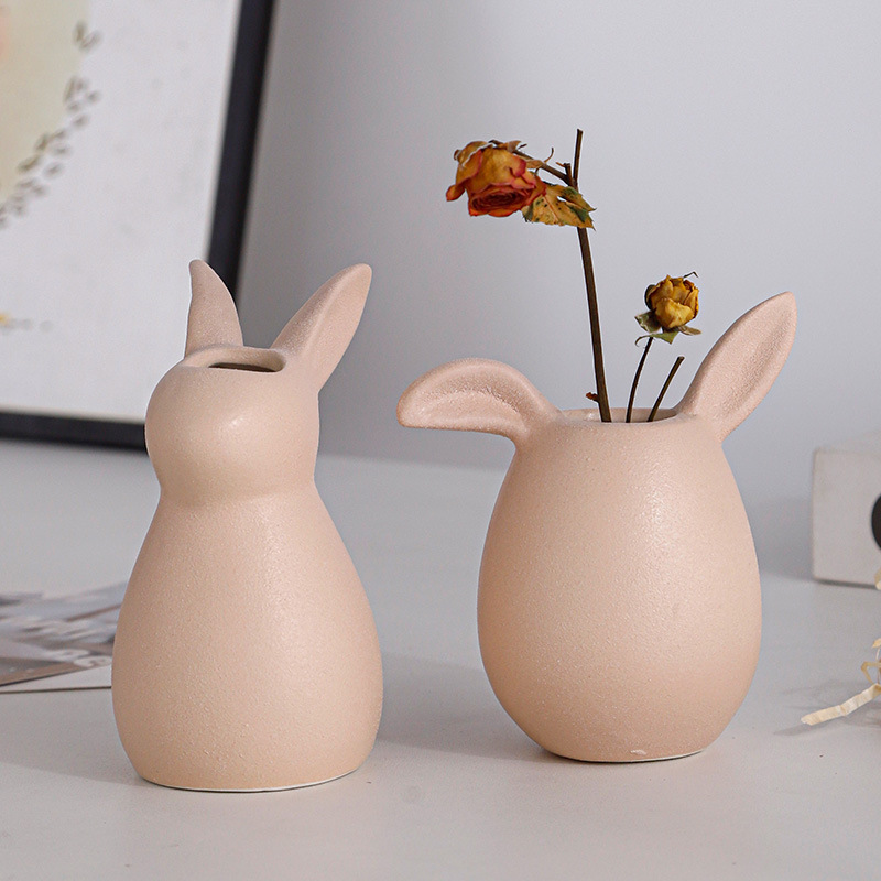 Cerámica nórdica flores secas vasijas de cerámica hogar mesa de comedor sala de estar cerámica rugosa conejo decoración floral estilo pastoral