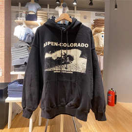 BM风ASPEN滑雪印花 连帽套头卫衣女宽松袋鼠兜外套章若楠同款上衣