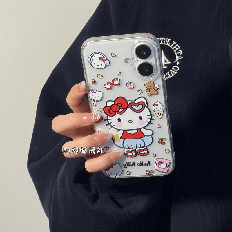 Bubble Post Office Japan and Korea Cute Ice Cream Swimming Ring Kitty Cat Phone Case Suitable for Apple 15 Pro Max