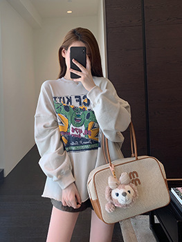 甜酷范 韩系减龄慵懒时髦卡通印花显瘦毛边卫衣女2025新|undefined