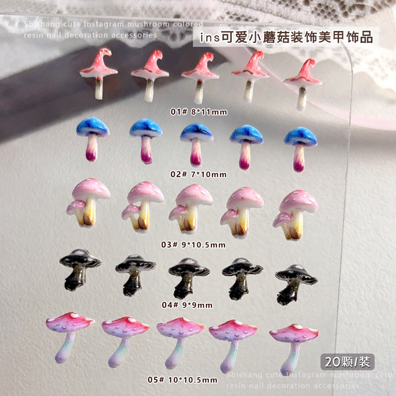 Cartoon Mushroom Nail Art Decorations Resin 3D Realistic Small Mushroom Cute Nail DIY Handmade Nail Accessories