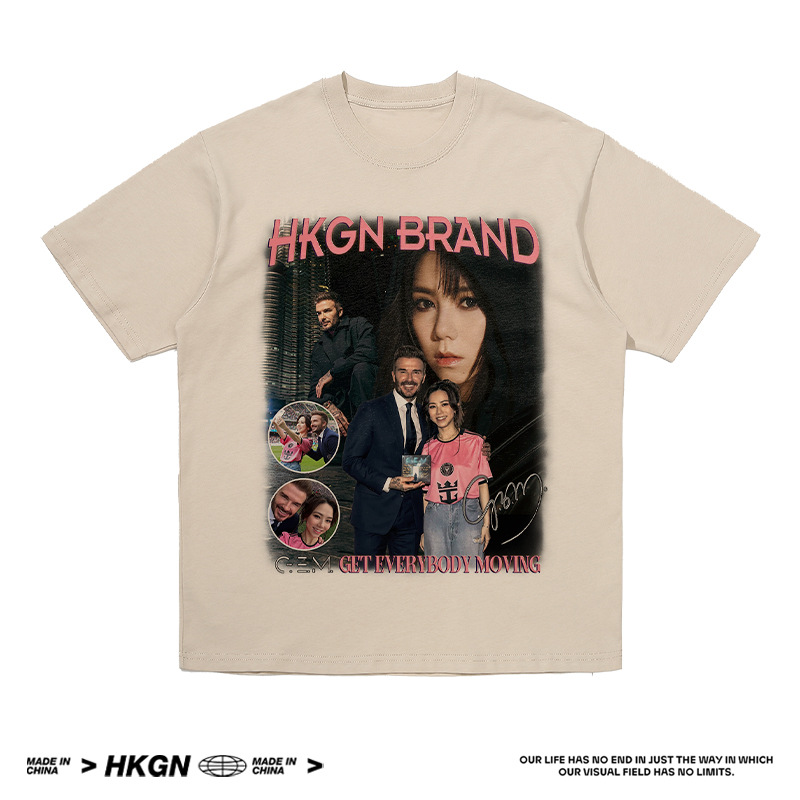 Deng Ziqi Beckham impresa camiseta de manga corta de cuello redondo suelta estrella de moda de fútbol