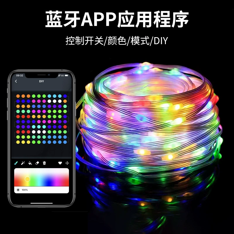 Умная RGB LED‑гирлянда с управлением через приложение, USB питание, адресные точки, 5–20 м (50–200 LED)