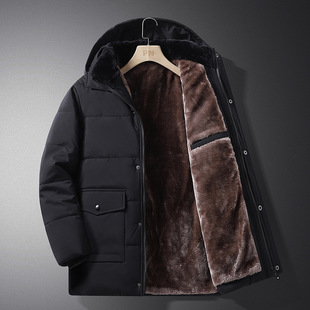 Cross-border fleece-lined Thickened Mid-long Dad Winter Coat Middle-aged and Elderly Cotton Coat Men's Grandpa Winter Warm Cotton Coat