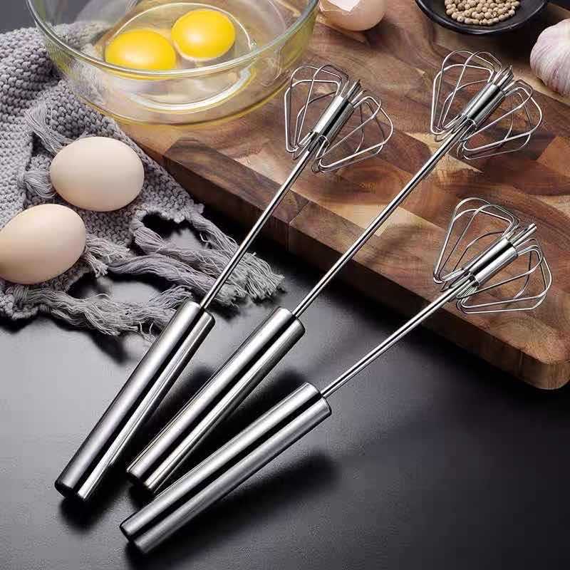 Factory Direct Sales Stainless Steel Semi-Automatic Egg Beater Rotating Cream Egg Mixer Household Manual Egg Beater