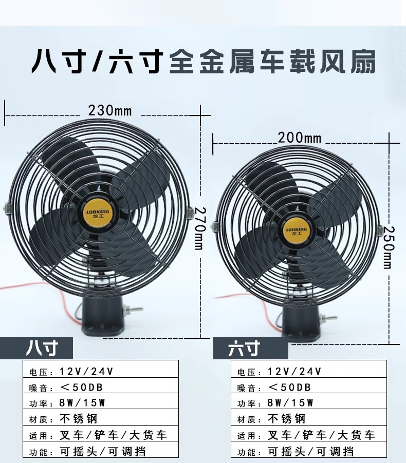 Forklift Truck Truck Excavator Loader Forklift Engineering Vehicle Electric Fan Metal 12V24V Refrigeration Powerful Mute