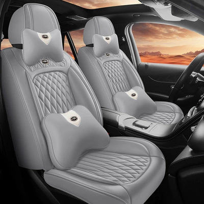 Full-Coverage Five-Seater Car All-Season Seat: Seat cushion, seat cover - textured-gray-luxury-edition-new-mesh-five-seater