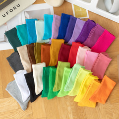 糖果色女士襪子女長筒春秋季簡約ins潮流中高筒學生運動彩色棉襪