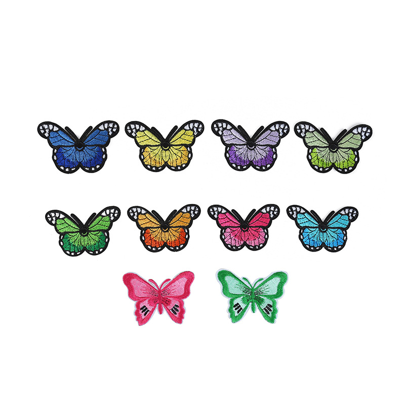 跨境热卖彩色蝴蝶服装补丁贴电脑绣花 蝴蝶刺绣布贴厂家现货批发