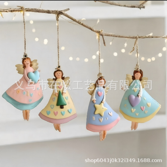 跨境新品天使女孩圣诞节可爱木制挂件创意品装饰|undefined