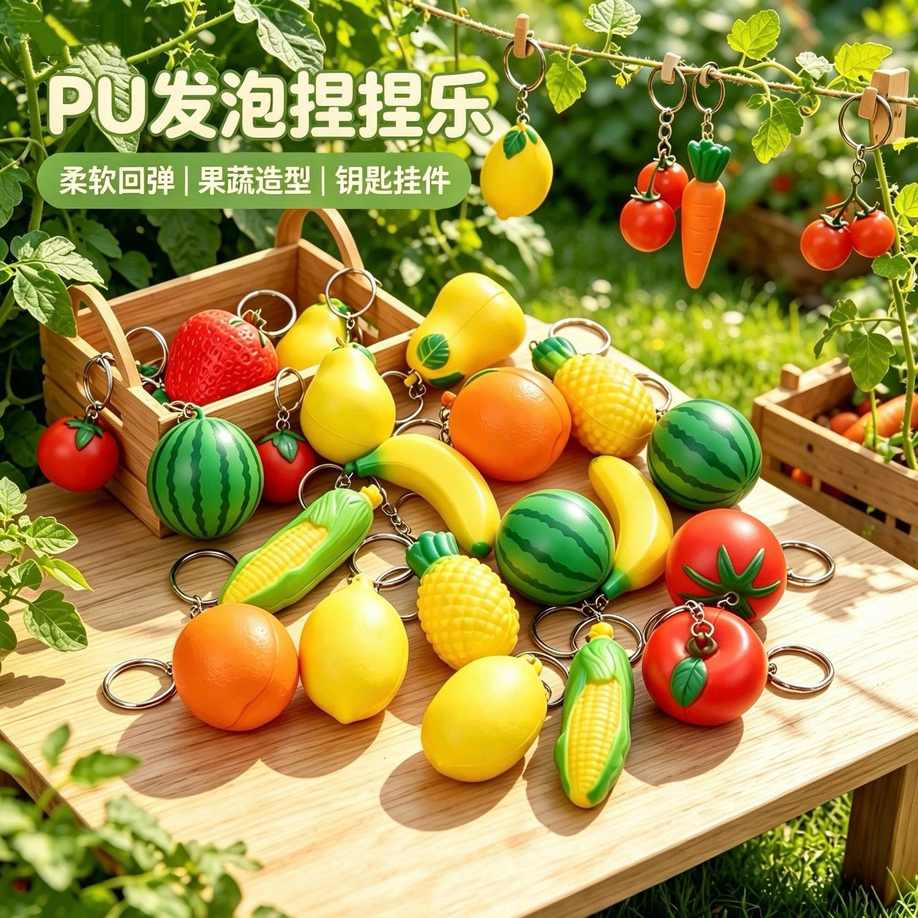 Cross-Border Banana Keychain Creative Realistic Fruit Squishy Toy Keychain Pu Foam Stress Relief Fruit Toy