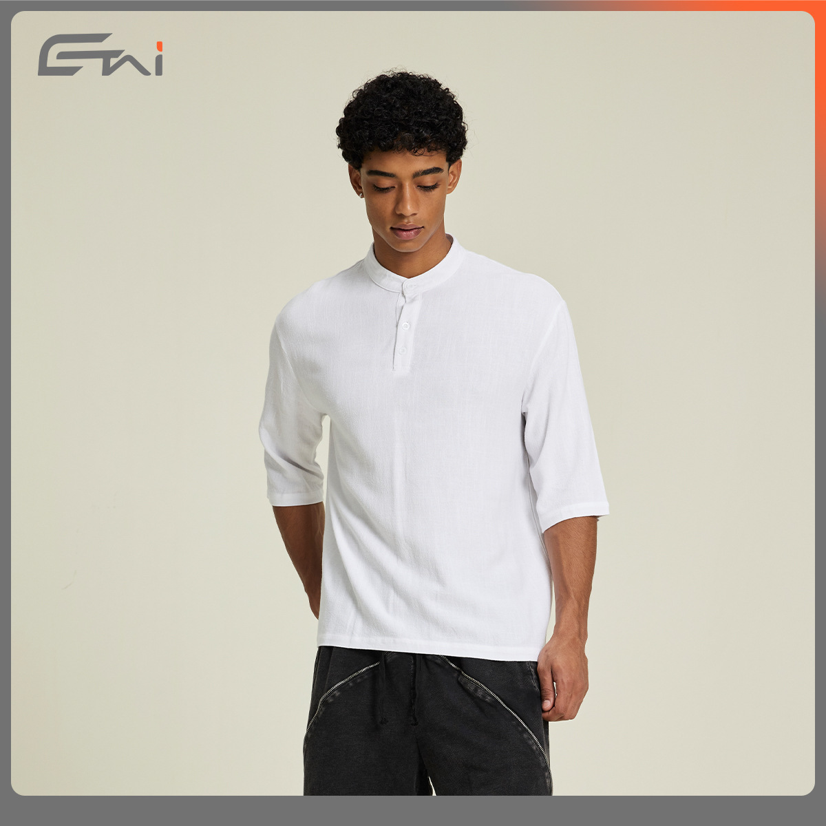 ETAI Hombre| Marca de moda nueva camiseta de hombre de manga corta suelta de verano transpirable de lino y algodón de collar vertical image 4