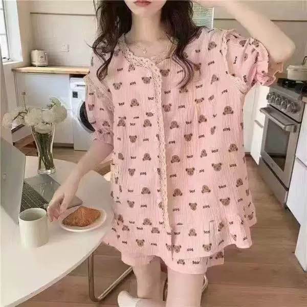Девочковый летний набор пижамы (бренд) в корейском стиле, шорт sleeves цветы, свободный силуэт, размеры M–XXL