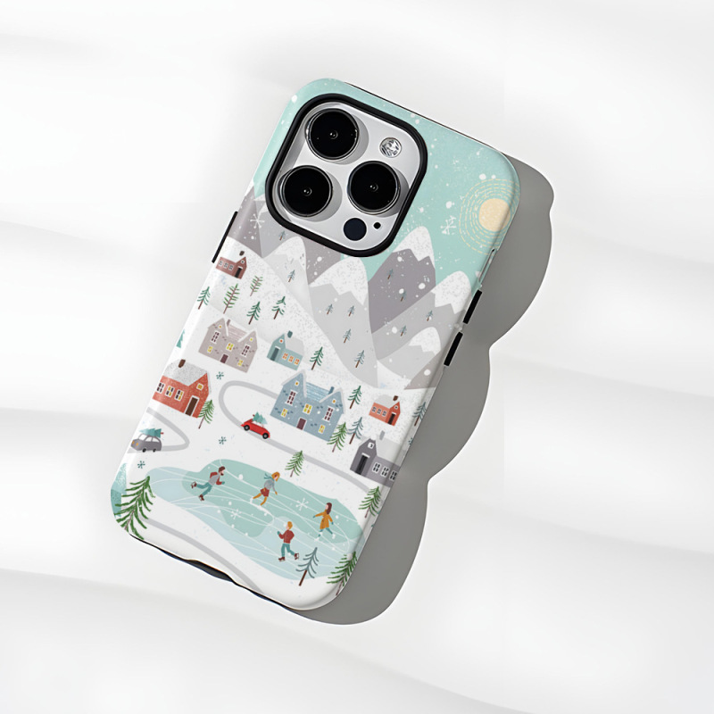 Foreign Trade Hot-Selling Ski Illustration Phone Case Suitable for All Apple Series and Samsung S26U New Models, Two-In-One Film Case