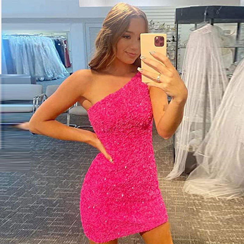 European and American foreign trade Amazon new AliExpress independent station wish one-shoulder sequined ladies cocktail evening dress