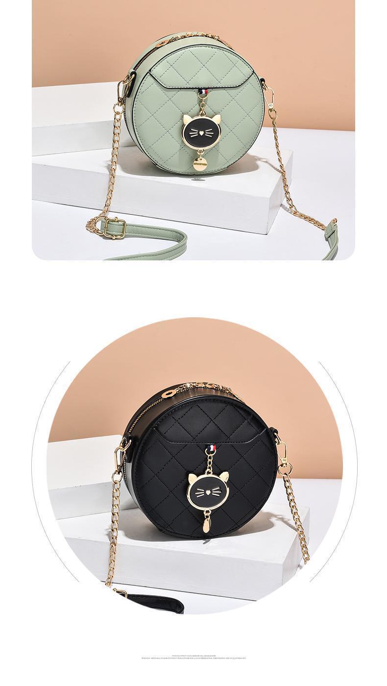 Mujeres Pequeña Cuero Sintético Gato Ropa De Calle Cuadros Escoceses Ronda Cremallera Bolsas Circular display picture 3