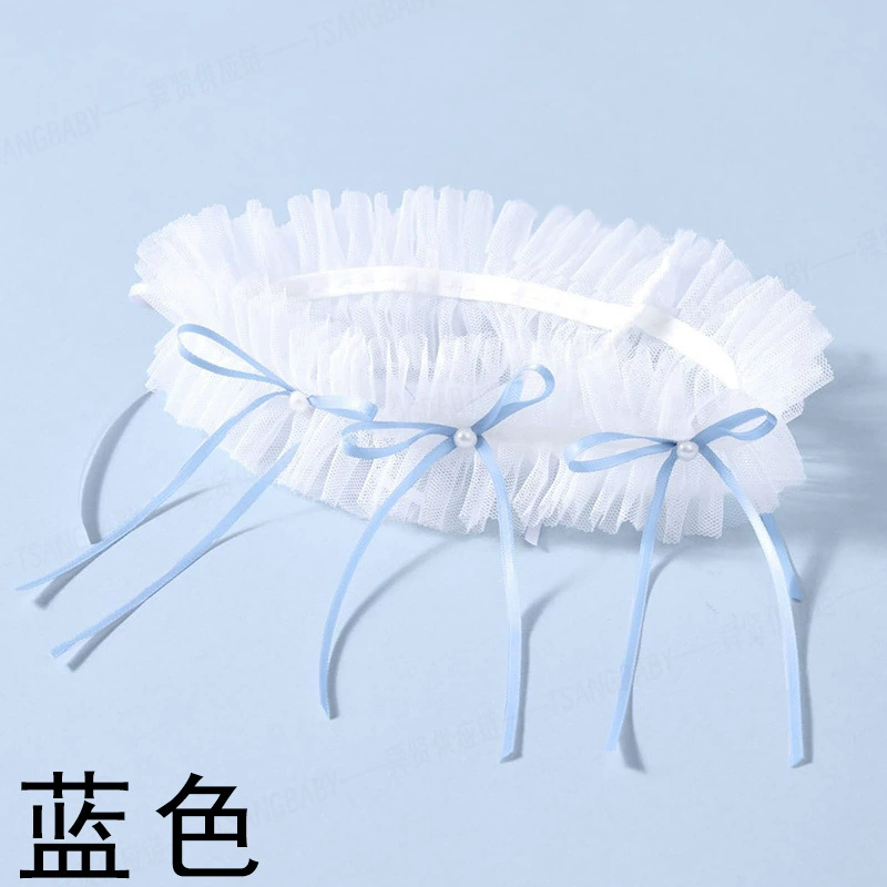 White shiffon fashionable blue leg strap for bride with bow, accessory