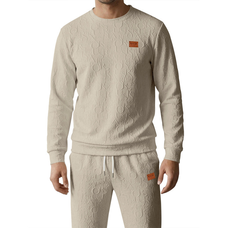 Men's Heavyweight Texture Letter Print Hoodie And Sweatpants Set, High Street Casual Loungewear For Street Style_viptrois.com