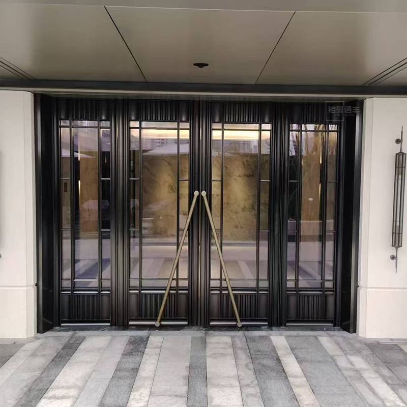 Sales Department Hotel Stainless Steel Spring Door High-End Community Unit Door Luxury Entry Four-Open Glass Door Sales Department Hotel Stainless Steel Spring Door High-End Community Unit Door Luxury Entry Four-Open Glass Door