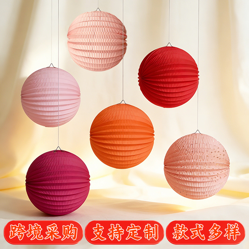 In-Stock Solid Color Watermelon Lanterns Foldable Origami Lanterns Hanging Decorations for Weddings and Wedding Rooms Watermelon Paper Lanterns