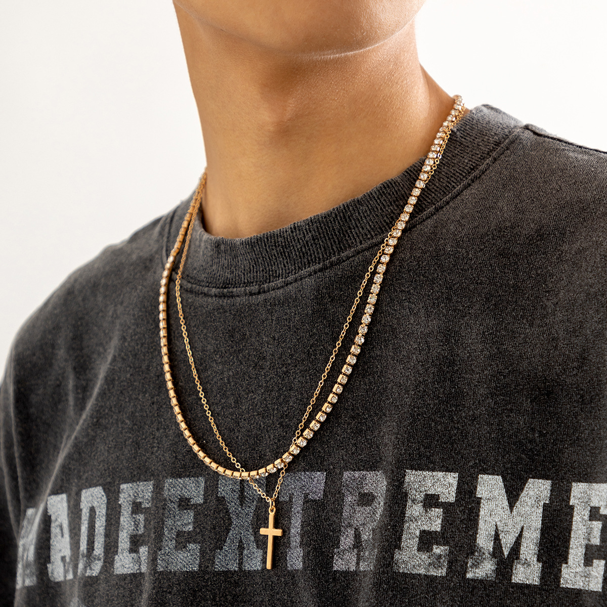 1 Piece Fashion Cross Alloy Copper Inlay Rhinestones Menu0027S Layered Necklaces