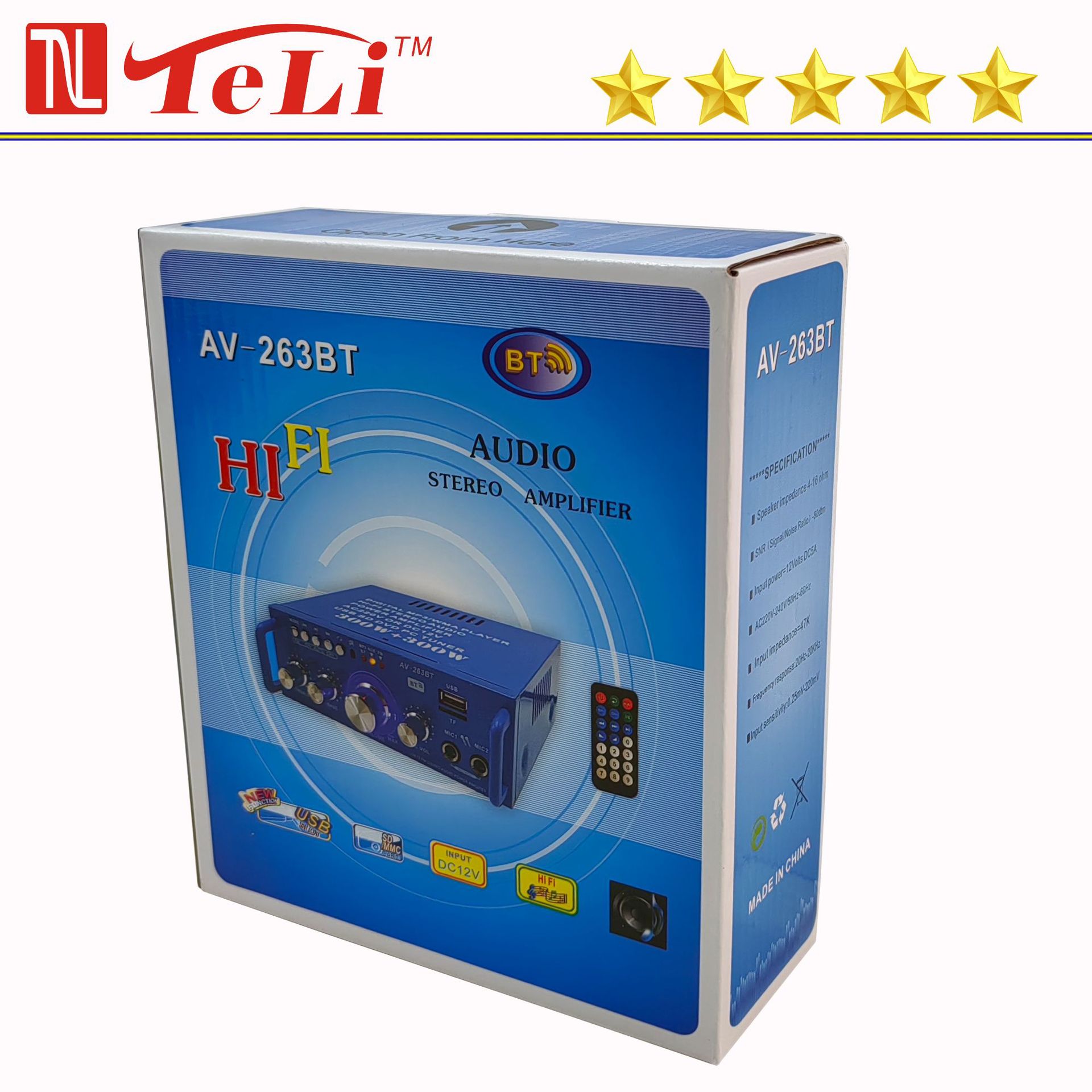 Стерео усилитель HiFi AV-263BT синий