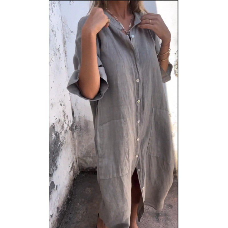 Rochie de damă Monsoon, lejeră, casual, cu mânecă medie, din bumbac și in, nouă primăvară/vară 2024_voghion.com