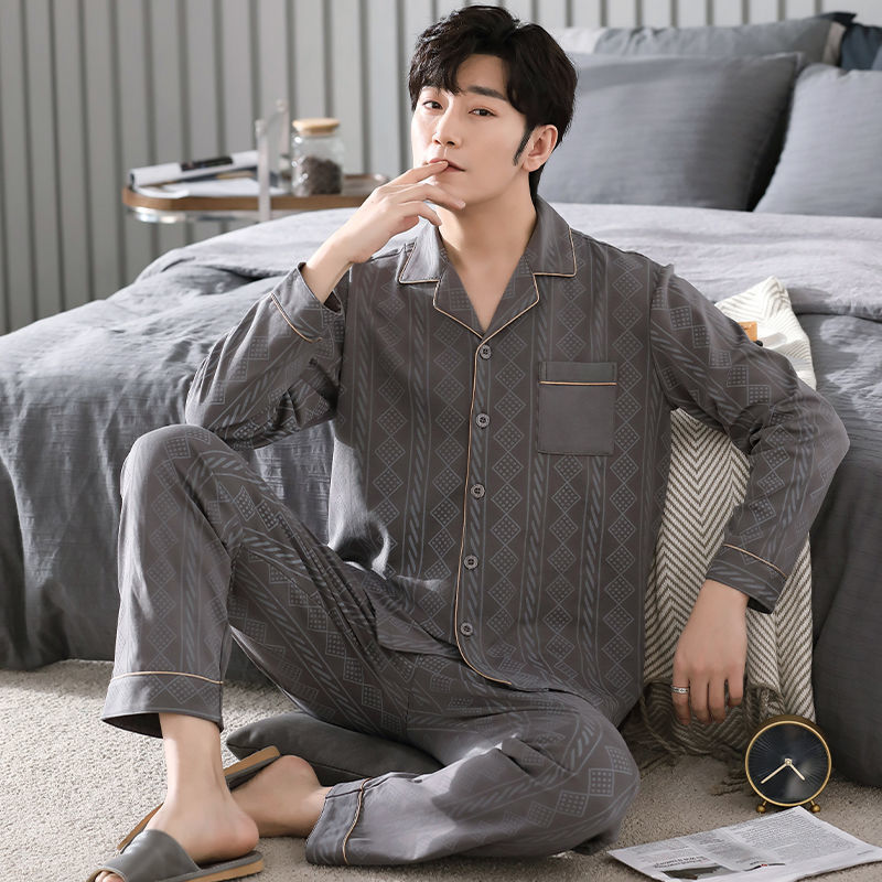 Pijamas de algodón los hombres traje manga larga primavera y otoño cardigan más tamaño desgaste exterior delgada desgaste del hogar verano