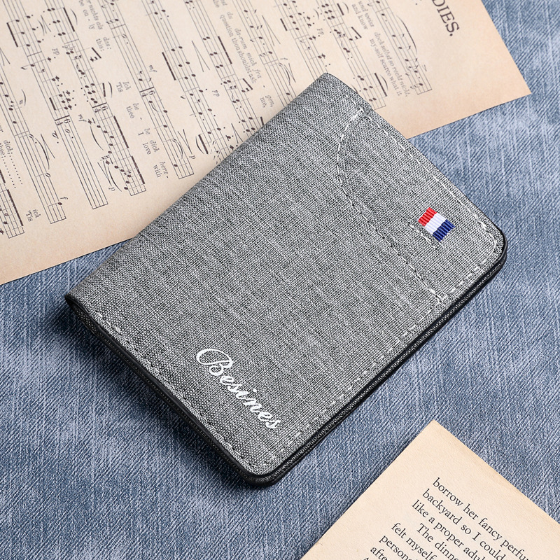 Canvas ultra delgada cartera de hombre corta simple bolso de tarjeta de licencia de conducir bolso de un estudiante simple cartera delgada de hombre