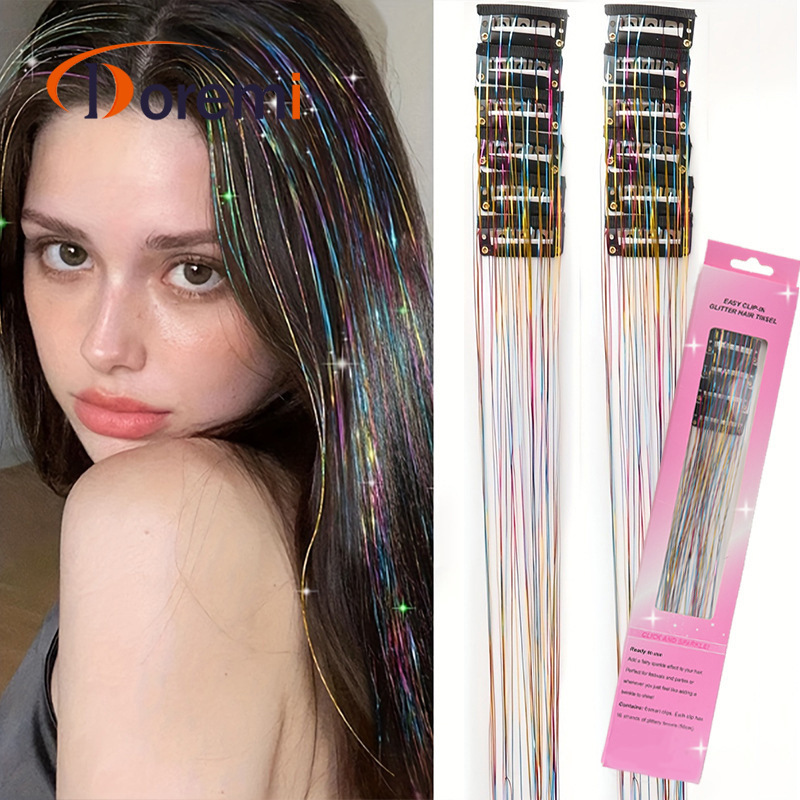 1 Box Contains 12 Pieces of Glitter Silk Gold and Silver Silk Gift Box Set Bb Clip Colorful Hair Extensions Gold Silk Hair Extensions 1 Box Contains 12 Pieces of Glitter Silk Gold and Silver Silk Gift Box Set Bb Clip Colorful Hair Extensions Gold Silk Hair Extensions