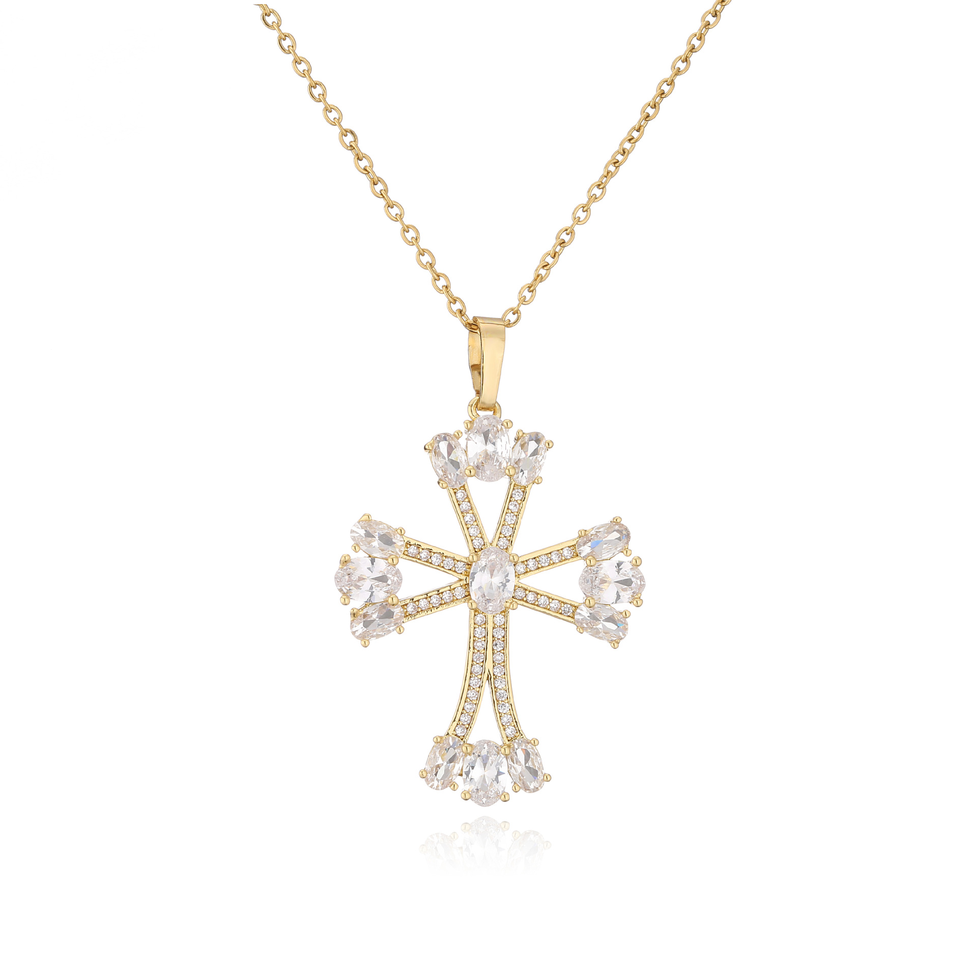 Micro Inlaid Zircon Cross Pendant Copper Necklace Religious Ornament