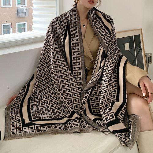 Korean imitation cashmere warm scarf for women in winter versatile thickened double-sided student scarf dual-purpose tassel shawl Paul