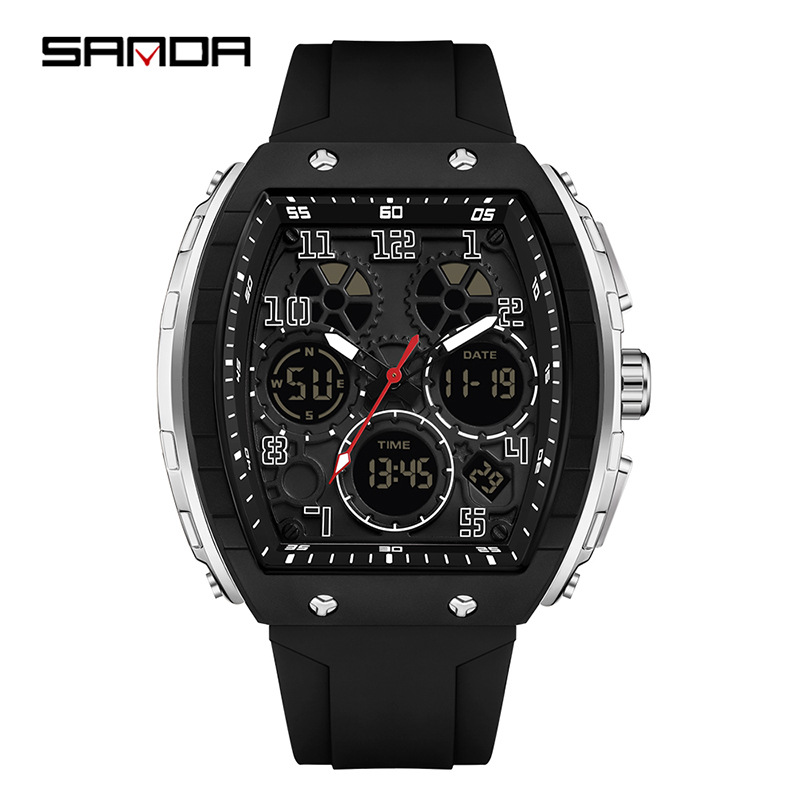 SANDA marca reloj electrónico digital multi-funcional de moda reloj de los hombres de moda de silicona impermeable reloj de alarma reloj de los hombres
