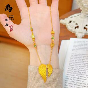 Gold shop with ancient French sand gold angel wing chain fashion versatile exquisite high-end clavicle chain for girlfriend
