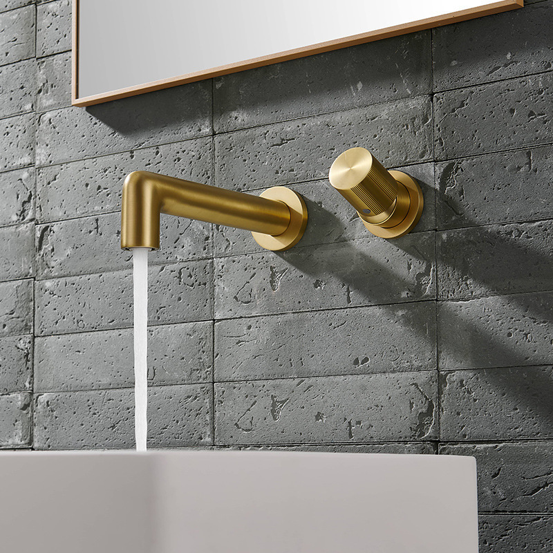 Cross-border Embedded Cold and Hot Basin Faucet All Copper Minimalist Brushed Gold Hidden Basin Faucet Household