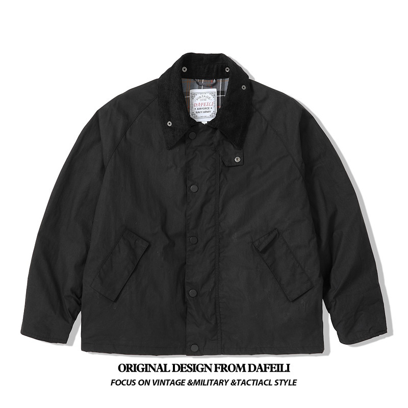 British Wax Jacket Plaid Transport Corduroy Workwear Sage Green Outdoor Windbreaker Casual Jacket