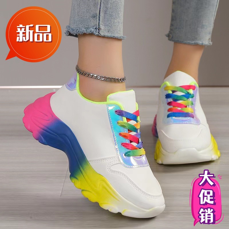 가을 새로운 색상 일치 토레 신발 여성의 대외 무역 플러스 사이즈 레인보우 솔 운동화 실행 여성 신발 트렌디 한 재고 신발
